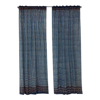 Delta 45" X 84" Indigo/Brick Red Curtain For Sale