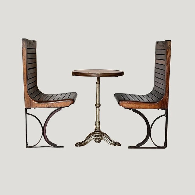 Brown Parisian Metro Seats & Table, 1920s, Set of 3 For Sale - Image 8 of 8