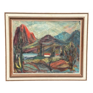 B. Elvsfedt, Hut Between Hills, 1962, Oil on Canvas, Framed For Sale