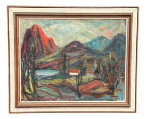 B. Elvsfedt, Hut Between Hills, 1962, Oil on Canvas, Framed