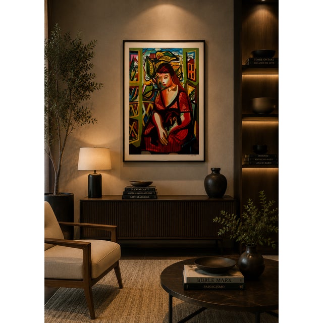 “Brazilian Woman With Dog” Posthumous limited edition serigraph after Di Cavalcanti, one of the most important figures of...