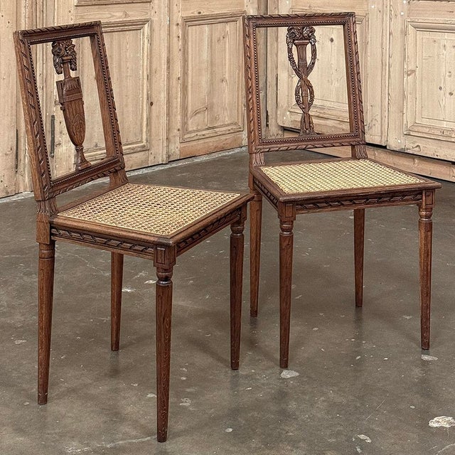 French Pair Antique French Louis XVI Caned Side Chairs For Sale - Image 3 of 12