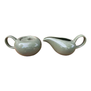 Mid 20th Century Russel Wright American Modern Cedar Green Sugar Bowl and Creamer Set- 2 Pieces