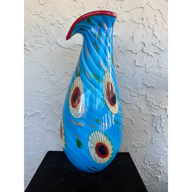 Murano Large Vintage Murano Art Glass Vase With Millefiori Flowers, Gold Aventurine & Heart-Shaped Rim, Italy For Sale - Image 4 of 12