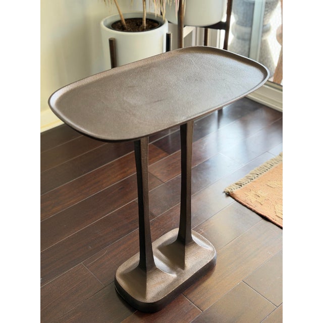Bronze Made Goods Brenna Side Table - Antiqued Bronze Cast Metal Accent Table With Sculptural Double Stem Base For Sale - Image 8 of 11