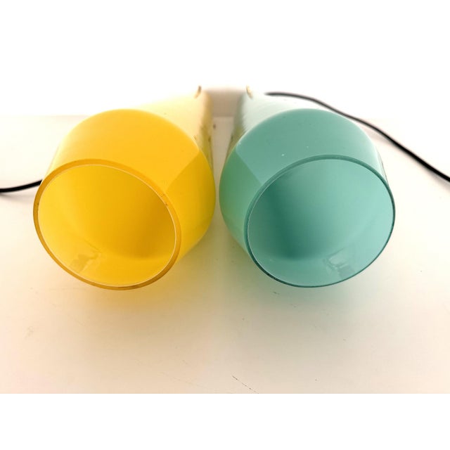 1970s Italian Murano Glass Pendants in Green and Yellow from Vistosi, 1970s, Set of 2 For Sale - Image 5 of 15