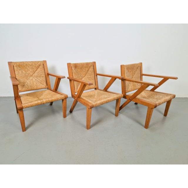 Modernist Brutalist Wooden Armchairs in Rush, 1940s, Set of 3 For Sale - Image 6 of 18