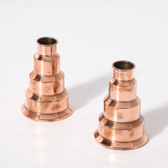 Art Deco Art Deco Machine Age Skyscraper Style Candleholders in Copper Signed Revere For Sale - Image 3 of 9