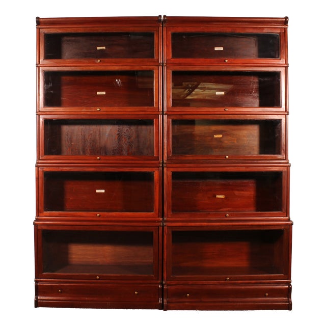 Waterfall Bookcases in Mahogany by Globe Wernicke London, 1900, Set of 2 For Sale