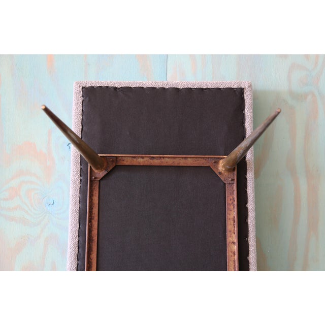 1950s Mid Century Modern Boucle and Brass Leg Mushroom Custom Bench For Sale - Image 9 of 10