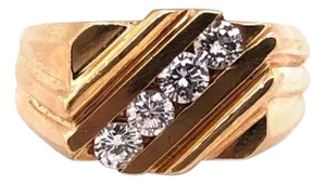 14 Karat Yellow Gold Freeform Ring With Four Diamonds 0.60 TDW, Size 10.5