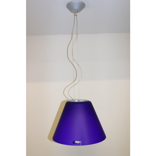 Carlo Nason Pendant Lamp Murano Hand Blown "Incamiciato" Blue Glass, Satin Finish and White Interior. Hardware: grey...