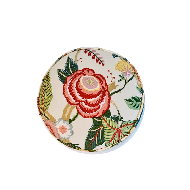 Late 20th Century Vintage Round Rattan Ottoman For Sale - Image 4 of 5