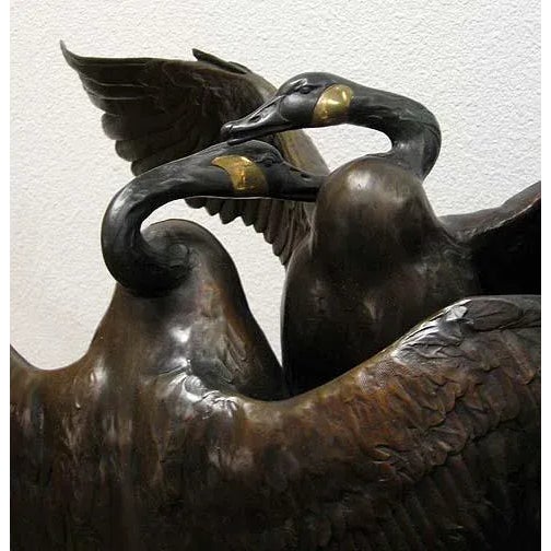 1980s Veryl Goodnight "Confrontation" Two Canada Geese Fighting Bronze Sculpture on Marble and Wood Base, 1984 For Sale - Image 5 of 7