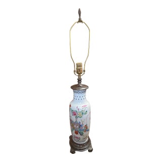 Famille Rose Baluster Lamp Circa 1912-1949 For Sale