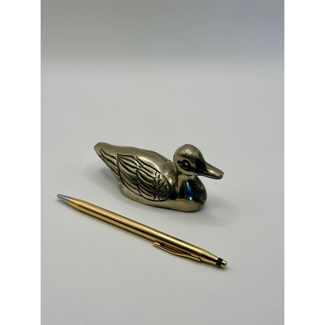 Vintage Silver-Tone Duck Figurine – Miniature Metal Waterfowl Sculpture Decor For Sale - Image 4 of 6