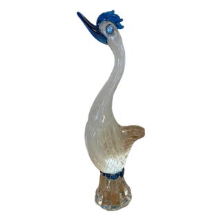Large 18 in Mid Century Murano Glass crane heron circa 1950 By Fratelli Toso For Sale