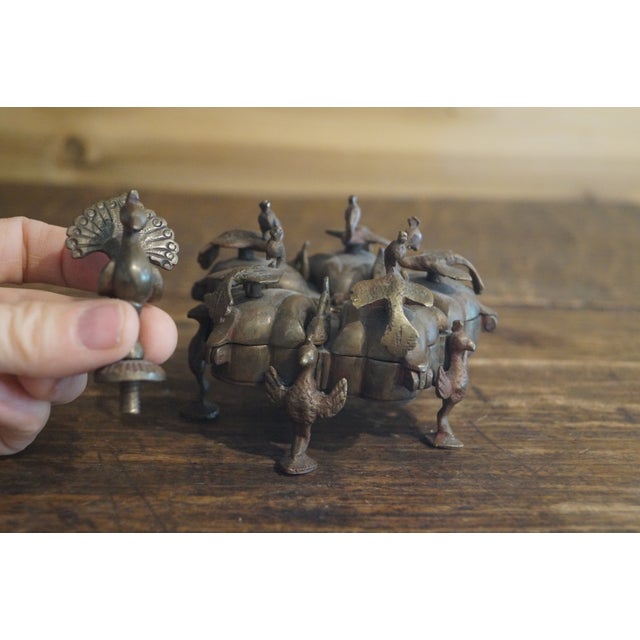 1950s Rajasthani Bronze Peacock Sindoor Box For Sale - Image 4 of 12