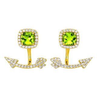 Late 20th Century 14K Yellow Gold Peridot Diamond Hanging Arrow Earrings, Pair For Sale