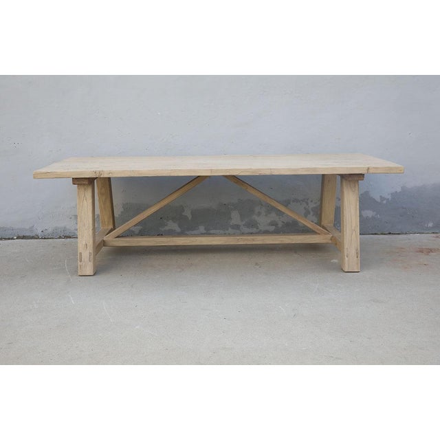 Reclaimed Bleached Elm Trestle Dining Table For Sale - Image 4 of 4