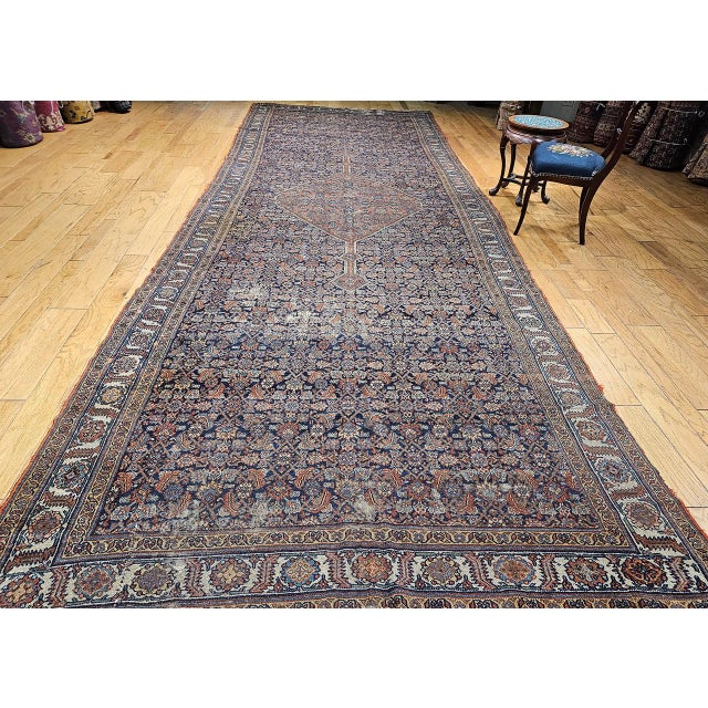 Navy Blue 19th Century Persian Farahan Gallery Rug, Handwoven Herati Geometric Pattern, Navy & Ivory, 7’ X 19’ For Sale - Image 8 of 18