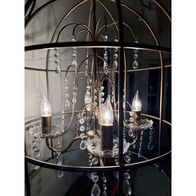 Antique Brass Birdcage Crystal Chandelier Pendant Light – 4 Light French Country Style For Sale - Image 4 of 15