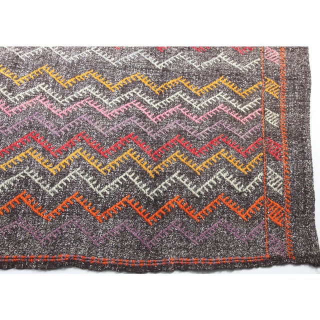 Textile Vintage Anatolian Cicim Kilim With Zigzag Motifs – Handwoven Tribal Flatweave -6' 3'' X 9' 6 For Sale - Image 7 of 11