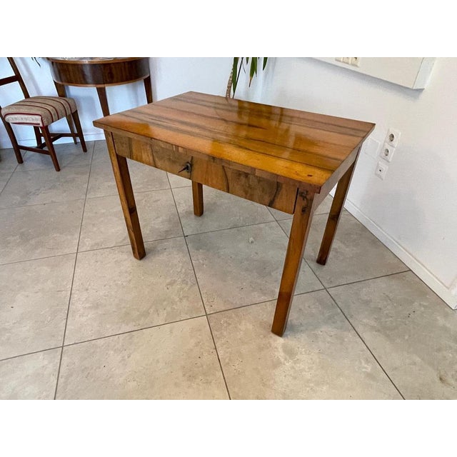 Original Biedermeier stamp table side table dimensions. Height x width x depth 75 x 95 x 63 For sale is an original, very...
