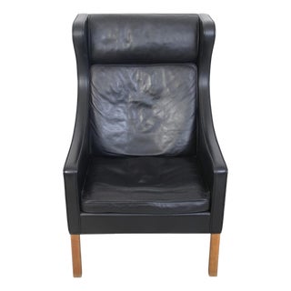 2204 Wing Chair in Black Leather by Børge Mogensen, 2020 For Sale