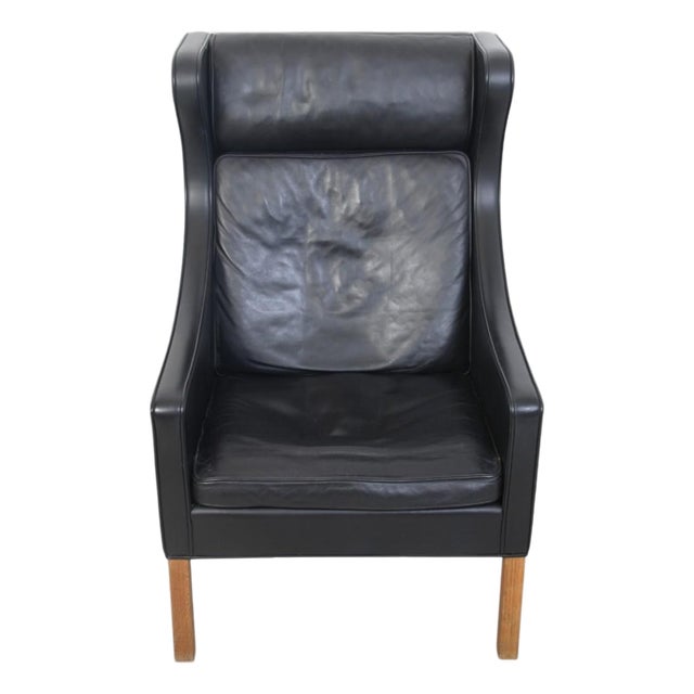 2204 Wing Chair in Black Leather by Børge Mogensen, 2020 For Sale