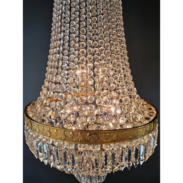 1920s Large Crystal Chandelier Empire Style Monumental Salon Chandelier Restored For Sale - Image 9 of 11