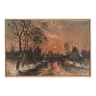 Dorfstrasse in the Sunset, Oil on Canvas, Framed For Sale