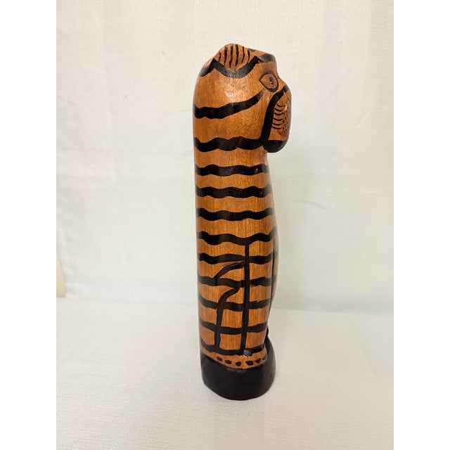 Folk Art 1960s Hand-Carved Folk Art Wooden Tiger Cat by Turtle and Crane - Mid-Century Primitive Whimsy For Sale - Image 3 of 11