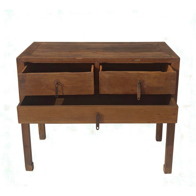 Aged Elm Wood 3-Drawer Side or Console Table For Sale - Image 10 of 11