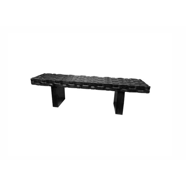 Not Yet Made - Made To Order Sculptural Mango Wood Bench, Carved Detailing, Burnt Finish Modern Organic For Sale - Image 5 of 6