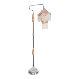 Restored Peach Art Deco Bridge Lamp With Artisan Made Silk Shade. For Sale