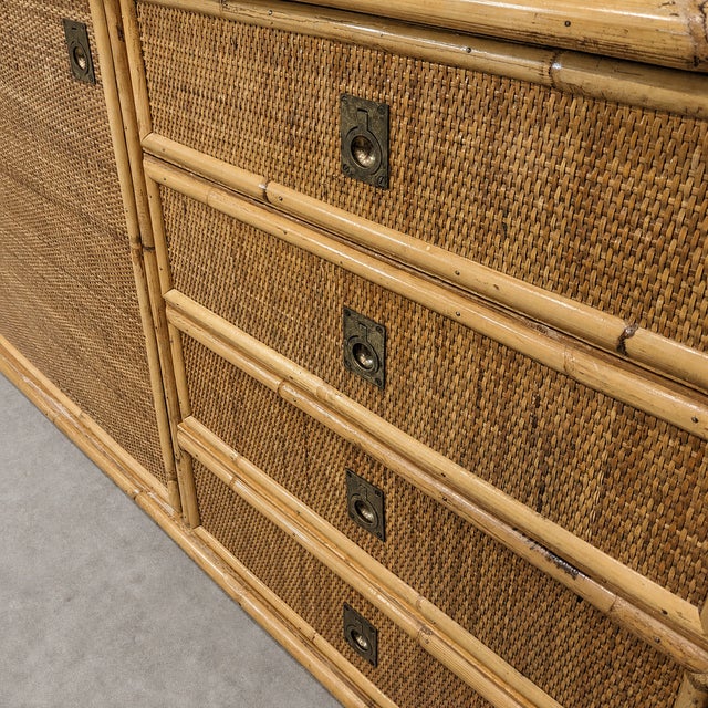 Wood Vintage Rattan and Bamboo Low Sideboard, Italy, 1970 For Sale - Image 7 of 9