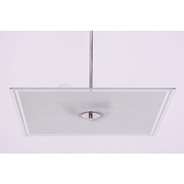 Czech Bauhaus Pendant in Chrome-Plated Steel and Frosted Glass, 1930s For Sale - Image 4 of 10