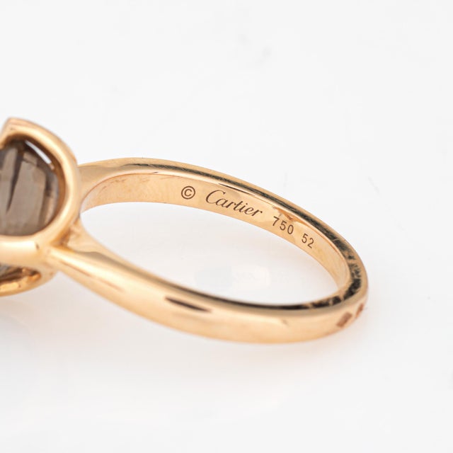 Metal C2008 Cartier Inde Mysterieuse Ring Smoky Quartz Diamond 18k Gold Coa Signed, Size 6 For Sale - Image 7 of 7