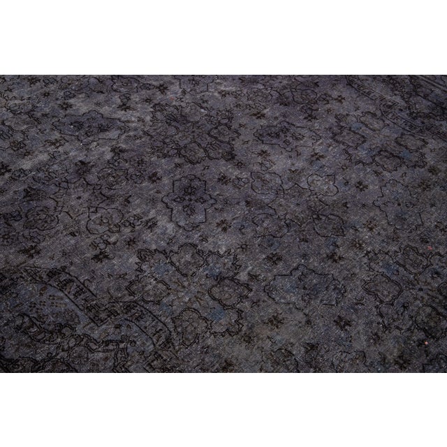 Vintage Persian Overdyed Handmade Floral Gray Wool Rug For Sale - Image 10 of 11