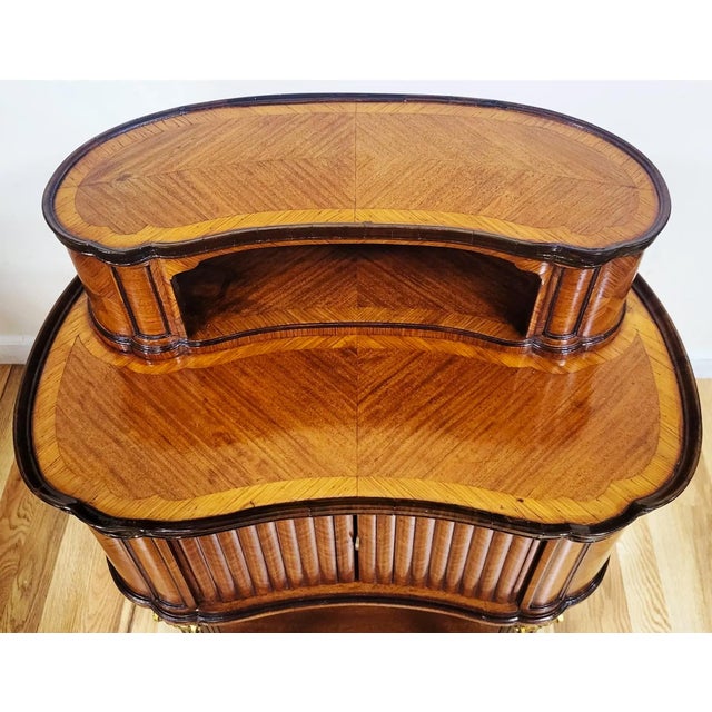 Pair 19th C French Louis XVI Bronze & Tambour Front Kidney Nightstand End Tables For Sale - Image 9 of 14