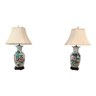 Pair of Chinese Famille Verte-Style Lamps For Sale