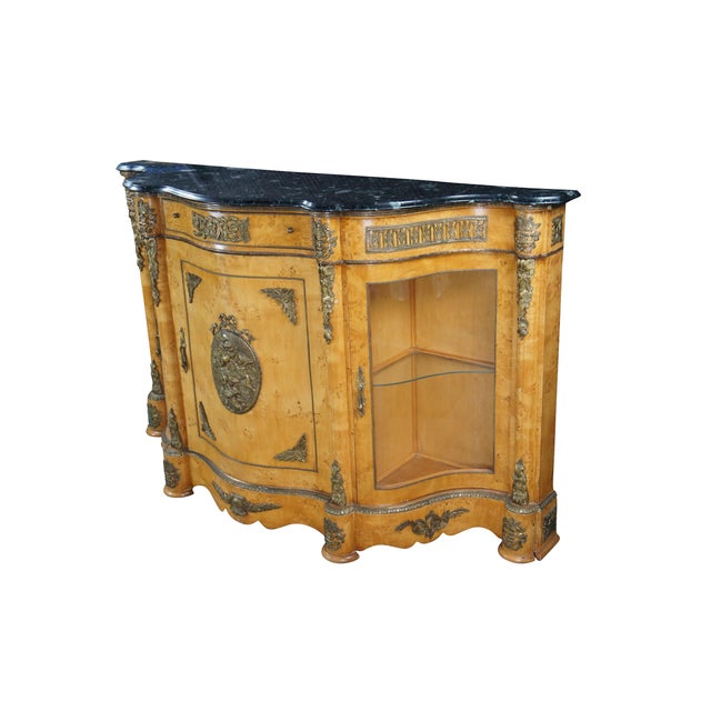 French Vintage French Empire Style Birdseye Maple Ormolu Sideboard Display Cabinet 69" For Sale - Image 3 of 14