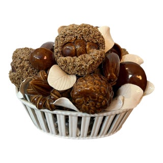 Vintage Italian Ceramic Mushroom & Acorn Basket Centerpiece For Sale