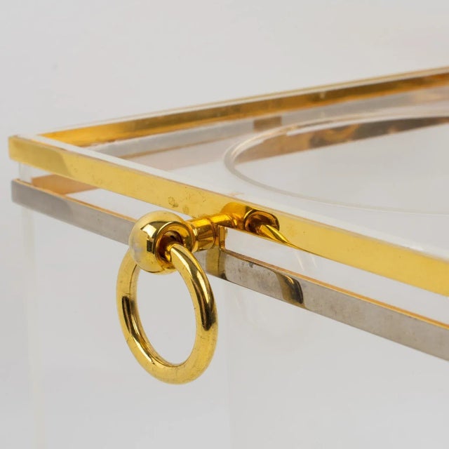 Mid-Century Modern Romeo Rega 1970s Modernist Chrome, Brass, and Lucite Barware Ice Bucket For Sale - Image 3 of 13