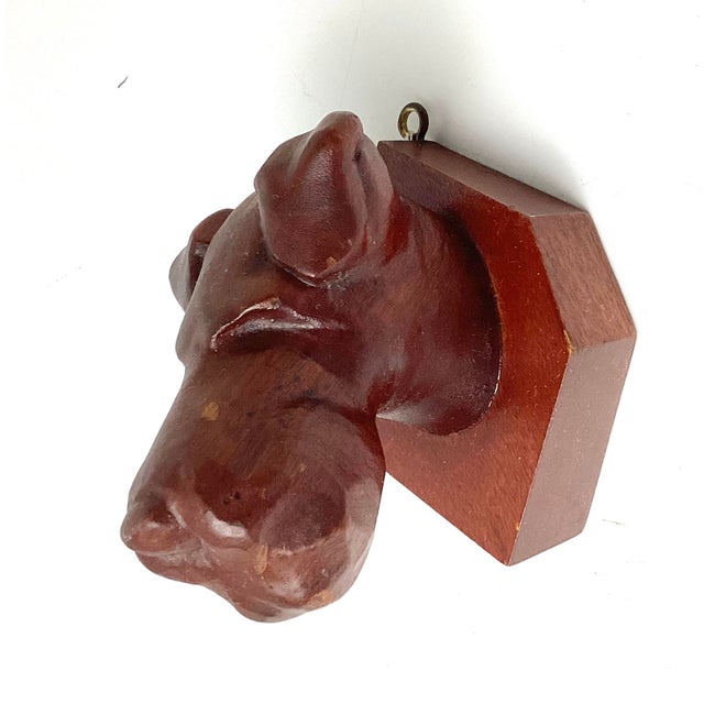 1930s Folk Art Hand Carved Wood Terrier Dog Wall Sculpture For Sale - Image 4 of 5