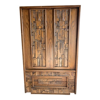 1970s Brutalist Lane Armoire For Sale