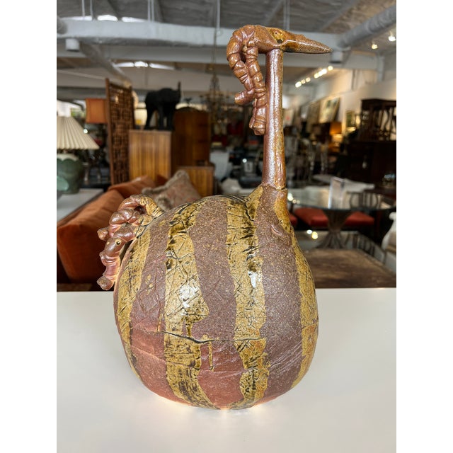 Mid 20th Century Mid 20th Century Signed Bird Glazed Pottery Sculpture For Sale - Image 5 of 8