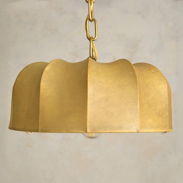 Mid 20th Century Italian Cocoon Pendant with Brass + Wood Detail, 1960s For Sale - Image 5 of 11