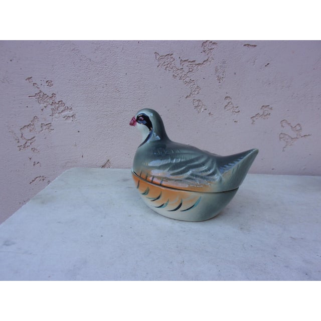 Majolica partridge tureen signed Caugant, circa 1950.